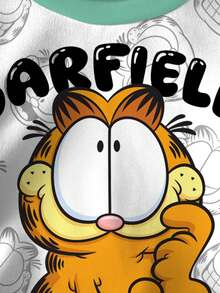GARFIELD | SHEIN بلوزة رياضية كاجوال للأولاد الصغار بطبعة كرتونية للحروف، ياقة دائرية وأكمام طويلة - أبيض - مشاهدة 4