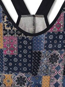 GlowEve CURVE Jumpsuit Kasual Motif Bohemian untuk Wanita Ukuran Besar, Cocok untuk Liburan Musim Semi/Panas dan Pemakaian Sehari-hari - Navy Blue - View 5