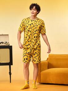 Notgurli Men's Cartoon Print Short Sleeve & Shorts Pajama Set - Multicolor - View 5