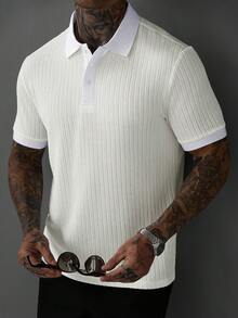 Manfinity Homme Men's Solid Color Minimalist Daily Wear Short Sleeve Polo Shirt, Formal - White - View 5