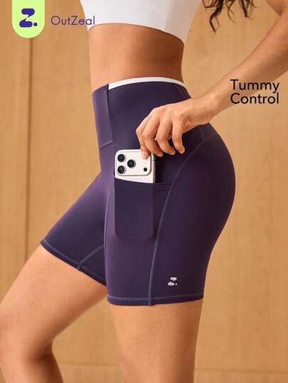 OutZeal Women Sports Shorts Gym Workout Cycling Tummy Control High Waist Multi Pockets Summer Spring