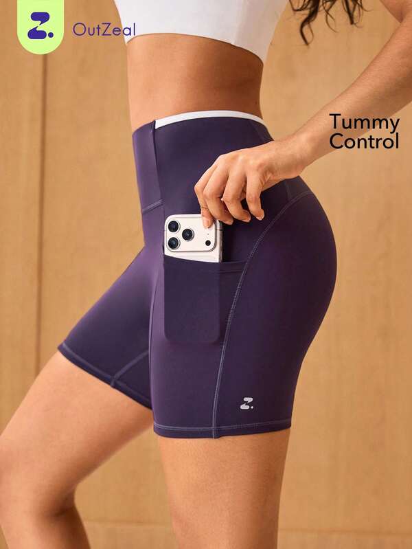 OutZeal Women Sports Shorts Gym Workout Cycling Tummy Control High Waist Multi Pockets Summer Spring