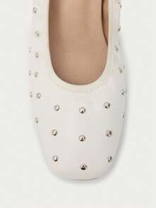 Nöista Soft Ballet Flat With Square Toe, Stud Embellishments And A Flexible Sole, Offering Comfort With A Modern Edge. - Beige - View 5