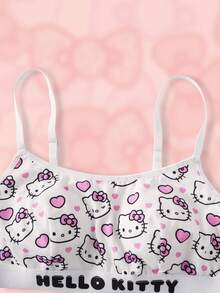 HELLO KITTY AND FRIENDS | SHEIN 女士可爱卡通猫咪印花字母文胸和内裤套装 - 白色 - 查看 3