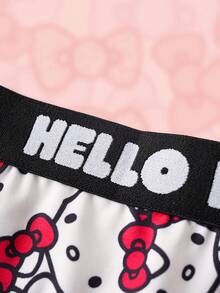 HELLO KITTY AND FRIENDS | SHEIN 1件装女士红色可爱卡通猫咪印花性感丁字裤，柔软舒适，可爱甜美 - 紅白色 - 查看 3