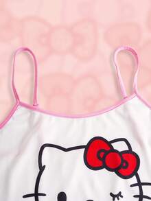 HELLO KITTY AND FRIENDS | SHEIN Set Piyama Wanita Ukuran Besar Musim Panas Motif Kartun Lucu, Kamisol dan Celana Pendek - Berwarna merah muda - View 3