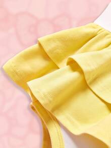 HELLO KITTY AND FRIENDS | SHEIN Baby Girl  Co-Branded Double-Layered Ruffle Hem Bodysuit With Bowknot Straps - Mustard Yellow - View 5
