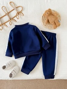 SHEIN Baby Girls French Elegant Round Neck Bow Print Pullover Sweatshirt/Autumn Winter Pants Set - Multicolor - View 4