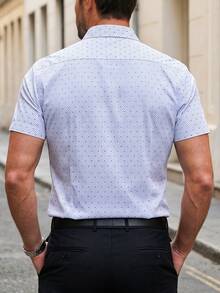 Manfinity Mode Men Argyle Print Button Up Shirt, Formal, Ceremony - Blue and White - View 2
