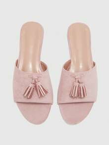 CUCCOO BIZCHIC Women's Shoes, Suede Texture, Classic Flat-Bottomed Fringed Slippers, Comfortable And Versatile In Summer, Suitable For Commuting Office Wear - Light powder 02 - View 1