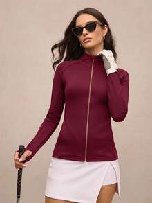 Activina Chaqueta deportiva casual versátil de unicolor con cremallera frontal - Burdeos - Ver 8