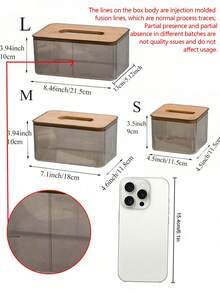 SHEIN Caja de pañuelos de mesa de centro para sala de estar de estilo nórdico minimalista y creativo, hecha de tabla compuesta, caja de papel transparente para restaurante - Gris - Ver 5