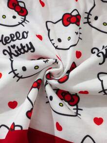 HELLO KITTY AND FRIENDS | SHEIN Baby Girl Round Neck Bow Decor All-Over Print Casual Vacation Travel Dress - White - View 7
