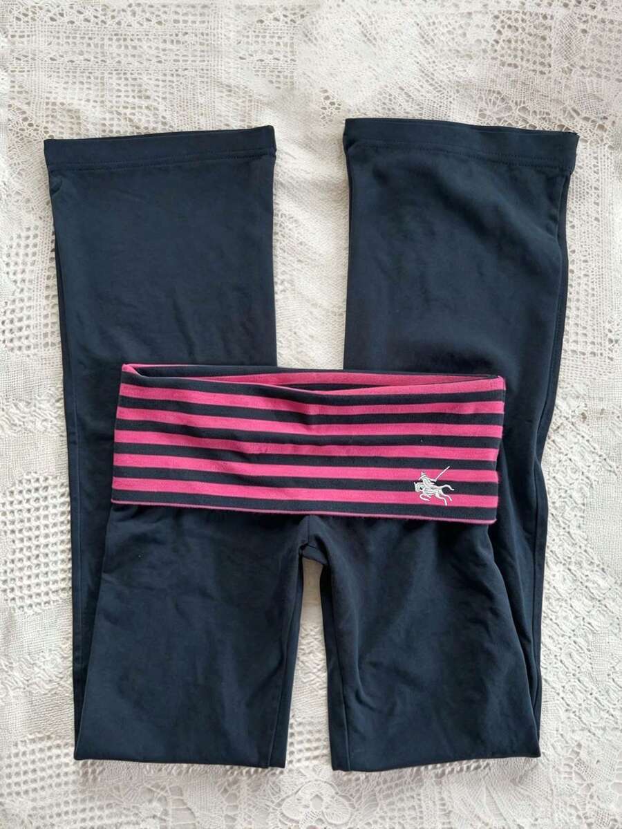 IslaSuriya Y2K Striped Colorblock Pattern Casual Sexy Cuffed Long Pants, Sexy Cuffed Long Pants, Suitable For Daily Street And Party Wear - Multicolor - View 1
