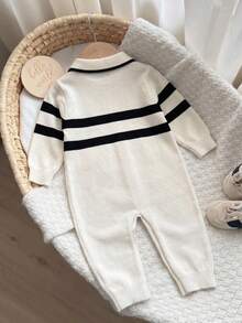 Baby Boy Colorblock Striped Sweater Romper - Beige - View 3