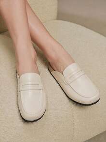 Solecia Sepatu Loafer Mules Off-White, Sol Tebal, Sepatu Mules Tipis untuk Perjalanan ke Tempat Kerja - Putih pucat - View 12