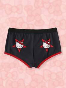HELLO KITTY AND FRIENDS | SHEIN Celana Pendek Kasual Wanita Motif Kartun Lucu dengan Warna Kontras - Hitam - View 2