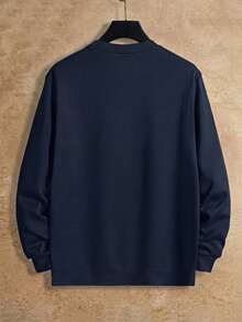 Manfinity RebelGame Sweatshirt Rajut Elastis Lengan Panjang Kasual Pria dengan Huruf Timbul - Royal Blue - View 3
