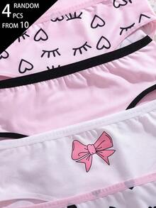 SHEIN Random 4pcs/Set Women's Teenager Simple Fashion Bow Heart Eye Letter Series Comfortable Soft 5pcs Combination Triangle Panties - Multicolor - View 6