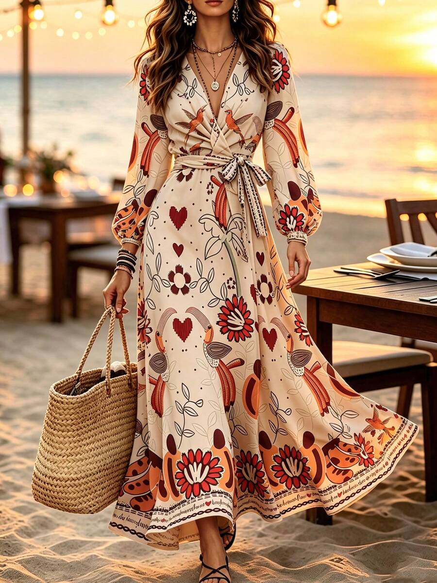 SHEIN Holidaya 女士休闲热带印花度假连衣裙 - 彩色 - 查看 1