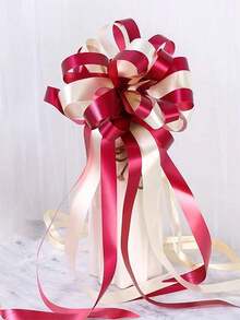 10/50pcs Large Wedding Car Ribbon Decor, Artificial Rose Flower Garland, Multi-Purpose Wedding Aisle Chair & Bench Decoration Set, Suitable For Wedding Convoy, Bridal Car, Home Floral Decor And Wedding Party Supplies - Multicolor - View 6