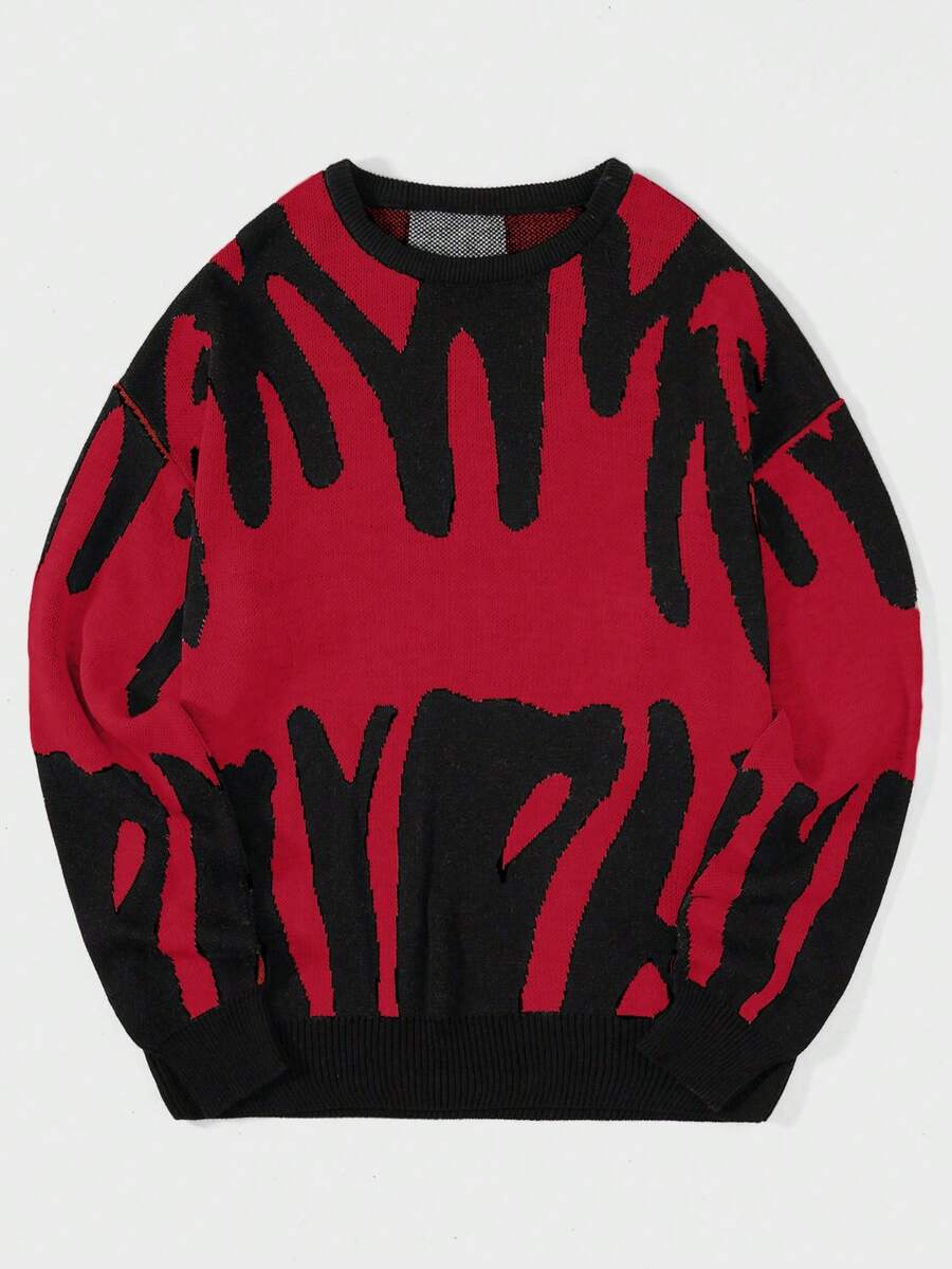 EURMUSE Men Graphic Pattern Sweater - Red - View 1
