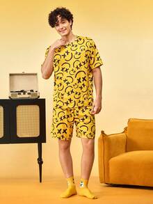 Notgurli Men's Cartoon Print Short Sleeve & Shorts Pajama Set - Multicolor - View 4
