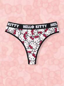 HELLO KITTY AND FRIENDS | SHEIN 1件装女士红色可爱卡通猫咪印花性感丁字裤，柔软舒适，可爱甜美 - 紅白色 - 查看 1