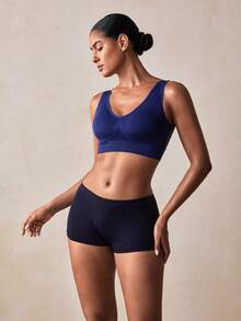 Veilyse 2pcs/Set Women's Bralette With Padded Cups, Wireless Seamless Comfortable Sleep Bra, Backless High Elasticity - Blue - View 7