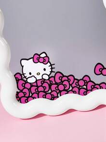 HELLO KITTY AND FRIENDS | SHEIN 波浪奶白色邊框桌上鏡，可愛貓咪與蝴蝶結印花，高清晰玻璃，適合化妝使用，適用於書桌、臥室與宿舍 - 白色 - 查看 3