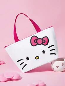 HELLO KITTY AND FRIENDS | SHEIN 蝴蝶結卡通臉印花保溫午餐手提袋，大容量保溫冷藏袋，適合女生學生，便攜手提包，適用日常通勤、野餐、食物儲存 - 白粉 - 查看 2