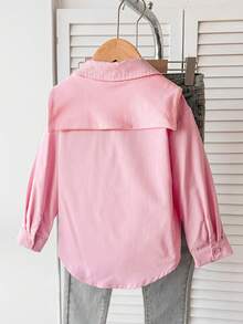 SHEIN 兒童小女孩寬鬆馬尾標誌印花領口休閒襯衫2件組，適合日常、返校、外出及其他場合 - 粉色 - 查看 3