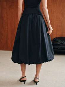Anewsta Women's Solid Color Pleated Casual Versatile Daily Wear Skirt - Navy Blue - View 7