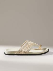 Solecia Damen Schuhe Frühling und Sommer neu gewebt goldene Dekoration flacher Absatz lässig einfach apricot Damen Sandalen Strand Dating Reisebekleidung - Aprikosenfarben - Übersicht 1
