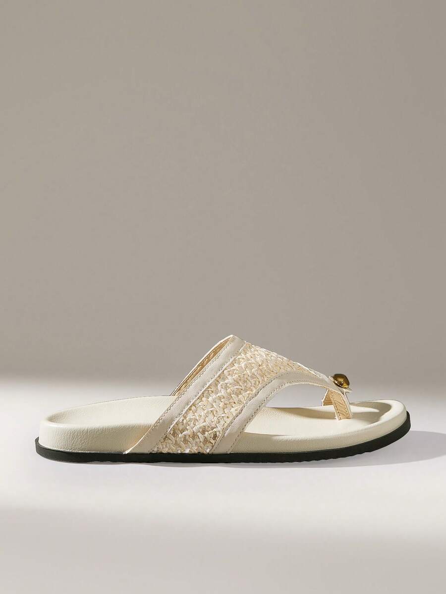 Solecia Damen Schuhe Frühling und Sommer neu gewebt goldene Dekoration flacher Absatz lässig einfach apricot Damen Sandalen Strand Dating Reisebekleidung - Aprikosenfarben - Übersicht 1
