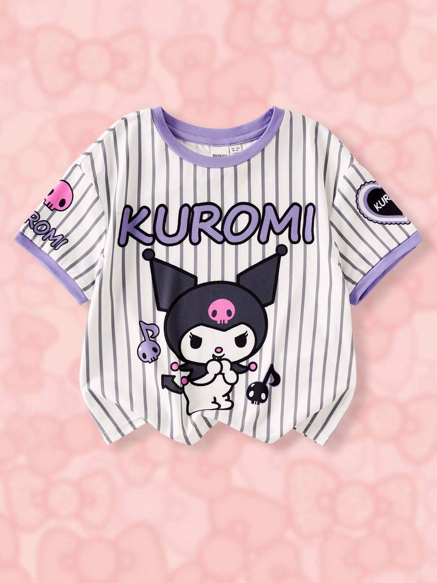 HELLO KITTY AND FRIENDS | SHEIN 卡通印花圆领短袖休闲T恤,适合年轻女孩 - 白色 - 查看 1
