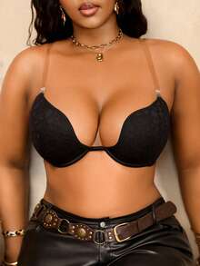 Bare Chapter 1pc Plus Size Push-Up Bra Invisible Back Lingerie - Black - View 1