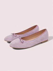 CUCCOO DOLLMOD Women's Light Purple Suede Ballet Flats, Bowknot Lace-Up Flat Shoes, Suitable For Casual Daily Wear Fall Shoes - Light purple - View 2