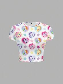 My Little Pony X SHEIN Women's Round Neck Cartoon Print Casual Daily Short Sleeve T-Shirt - White - View 1