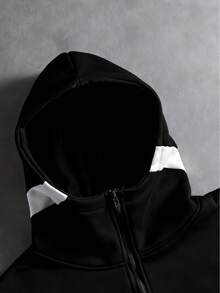 Manfinity Homme Men's Young Patchwork Colorblock Plus Size Hoodie - Black and White - View 6
