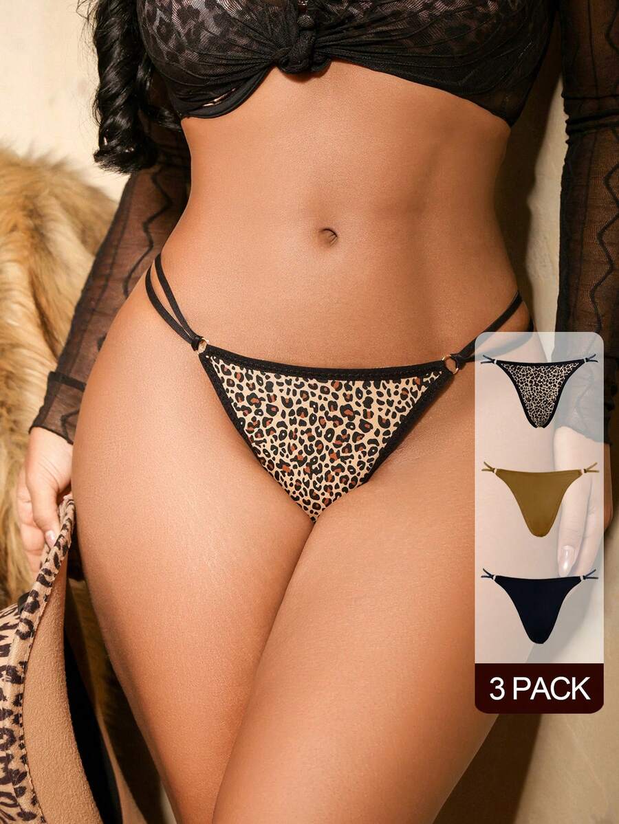 SHEIN 女款豹紋丁字褲 3入組 - 彩色 - 查看 1