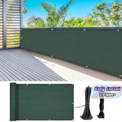 Deep Green Balcony Privacy Fence Screen, Windproof Sunshade Net, Suitable For Terrace, Yard, Backyard, Outdoor Pool, Porch, Railing