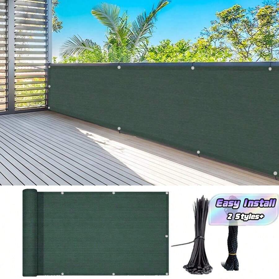 Deep Green Balcony Privacy Fence Screen, Windproof Sunshade Net, Suitable For Terrace, Yard, Backyard, Outdoor Pool, Porch, Railing - Dark Green - View 1