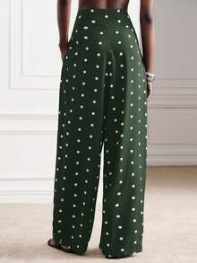 Aveloria Modichic Modern Elegant 70s Women Casual Versatile Commute Office Party Daily Green Polka Dot With White Polka Dot High Waist Tapered Leg Long Pants Fall - Green - View 2