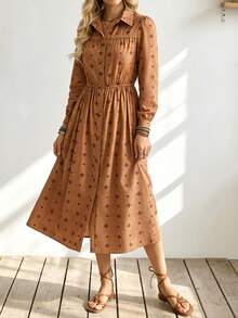 SHEIN Holidaya Women's All-Over Print Pleated Casual Daily Summer Long Dress - Multicolor - View 4