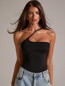 SHEIN BAE Sexy Sling Bodysuit With Crotch Strap, Wireless & Unpadded - Black - View 5