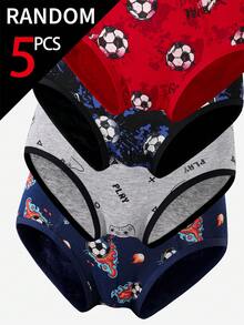 [5 Random Piece] Teenage Boys' Retro Graphic Game Controller, Football, Colorful Printed Soft Cotton Blend Breathable Briefs Autumn Fall - Multicolor - View 6