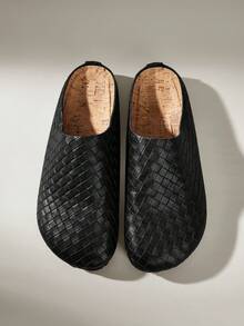 Solecia Retro Checkered Woven, Cork Insole Foot Cover Without Heel, Casual Sandals Bottom Closed Toe Half - Black - View 3
