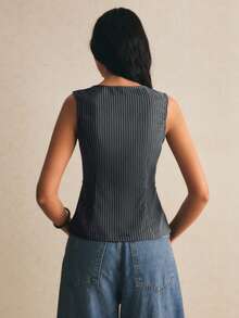 Poéselle Women's Striped Casual Versatile Commute Travel Blazer Jacket - Dark Grey - View 8