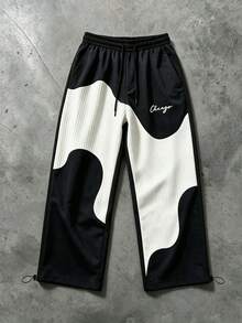 Sport MetroGents Men's Letter Print Contrast Color Drawstring Waist Sports Pants - Black - View 1